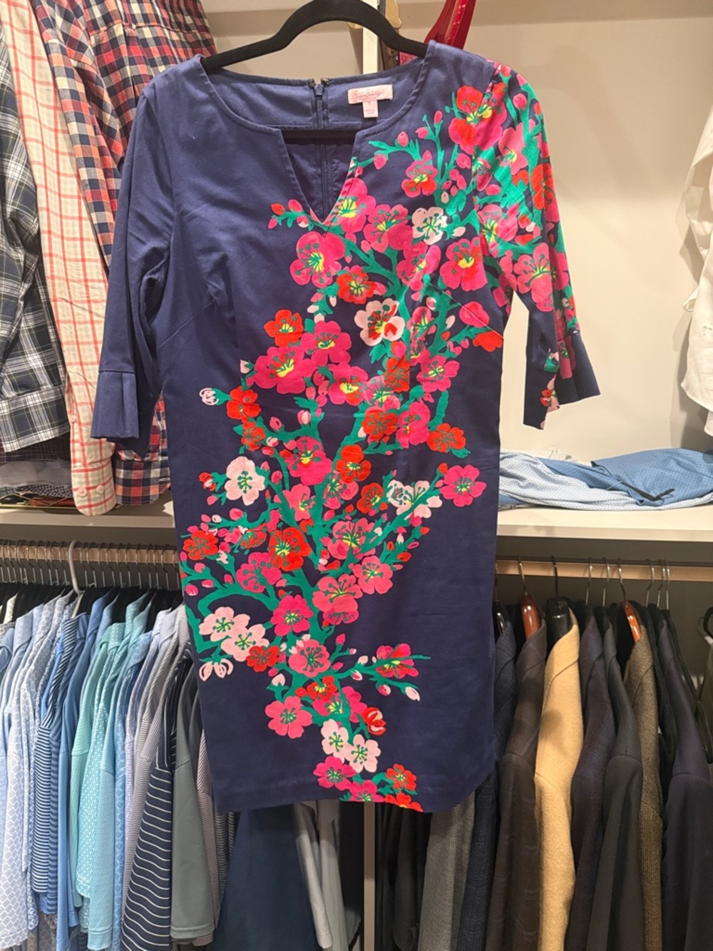 Lilly Pulitzer Cherry Mine Shift Dress with Pink & Green Blooms